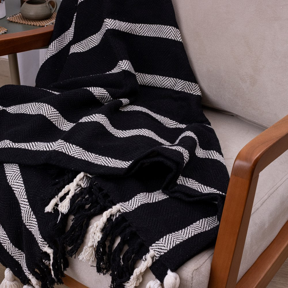 Manta Boho em algodão 1,20 x 1,80  - Preta