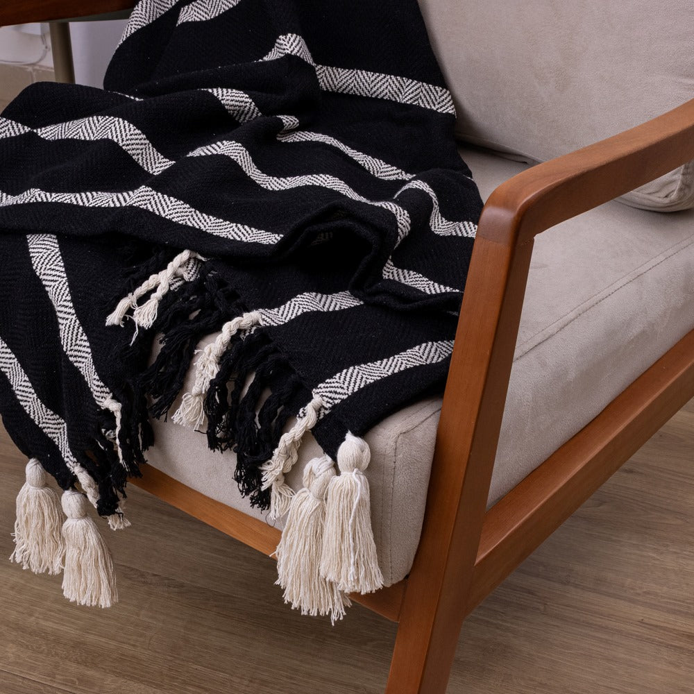 Manta Boho em algodão 1,20 x 1,80  - Preta