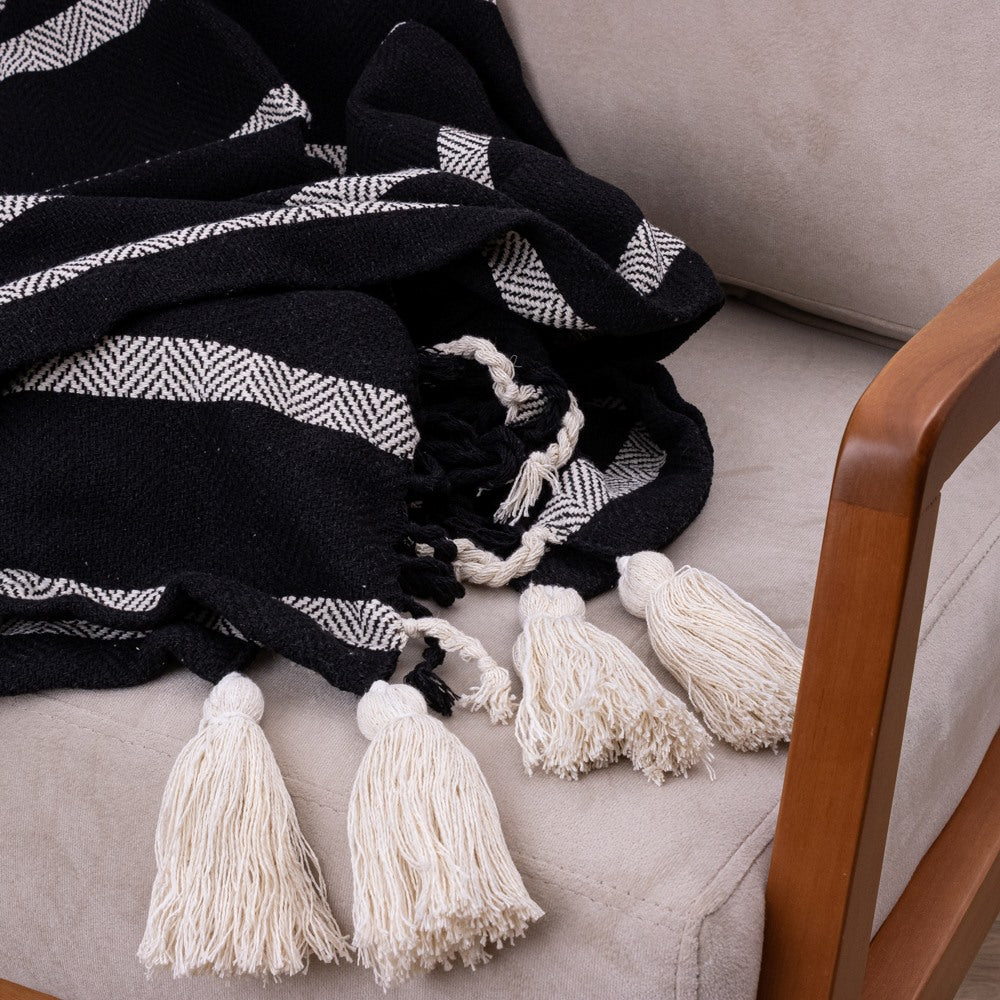 Manta Boho em algodão 1,20 x 1,80  - Preta