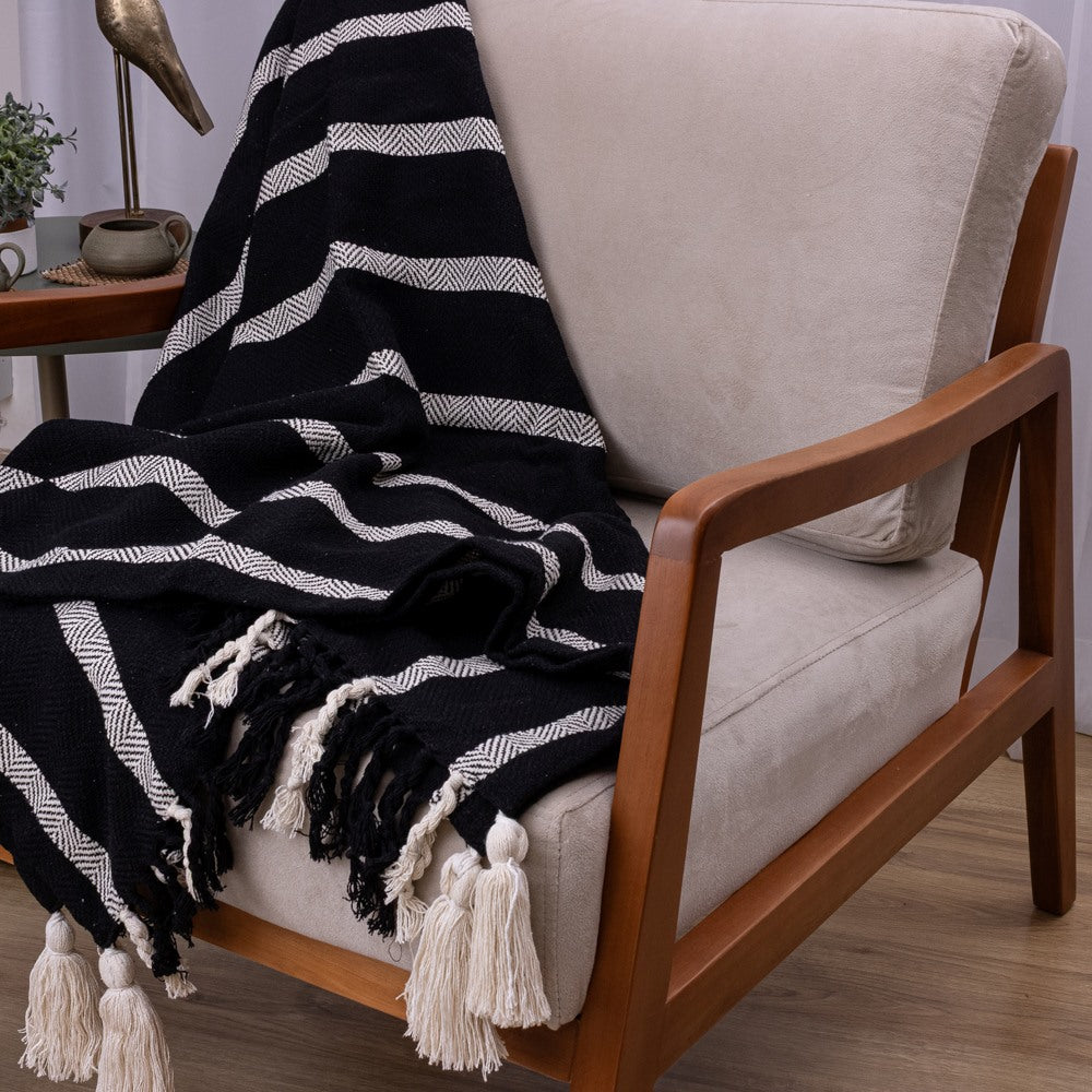 Manta Boho em algodão 1,20 x 1,80  - Preta