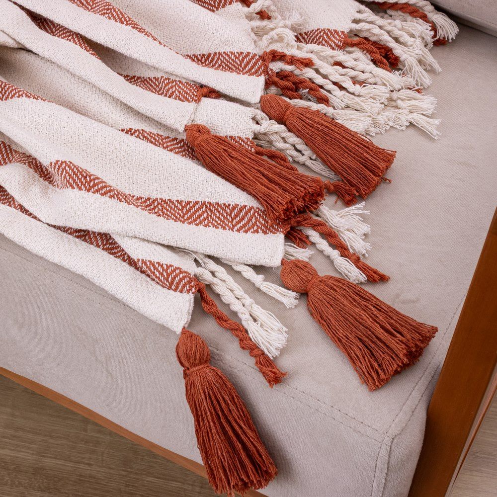 Manta Boho em algodão 1,20 x 1,80  - Terracota