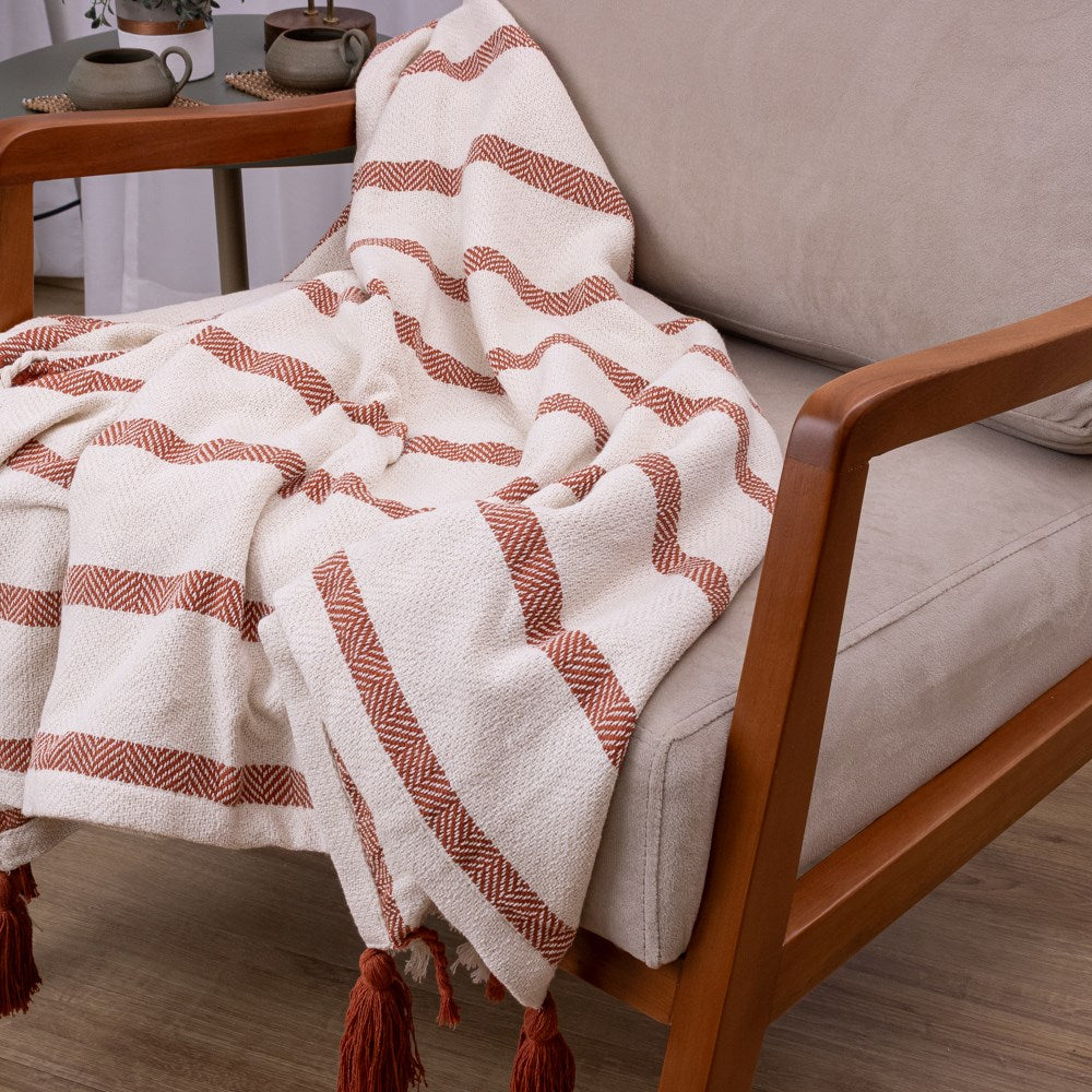 Manta Boho em algodão 1,20 x 1,80  - Terracota