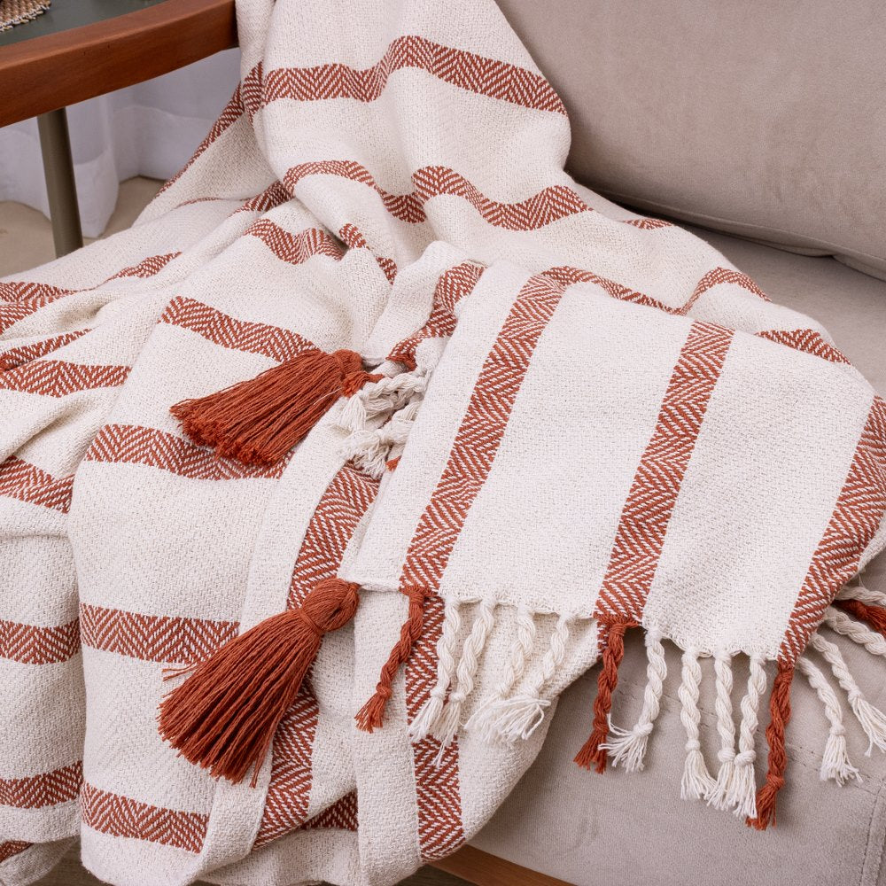 Manta Boho em algodão 1,20 x 1,80  - Terracota