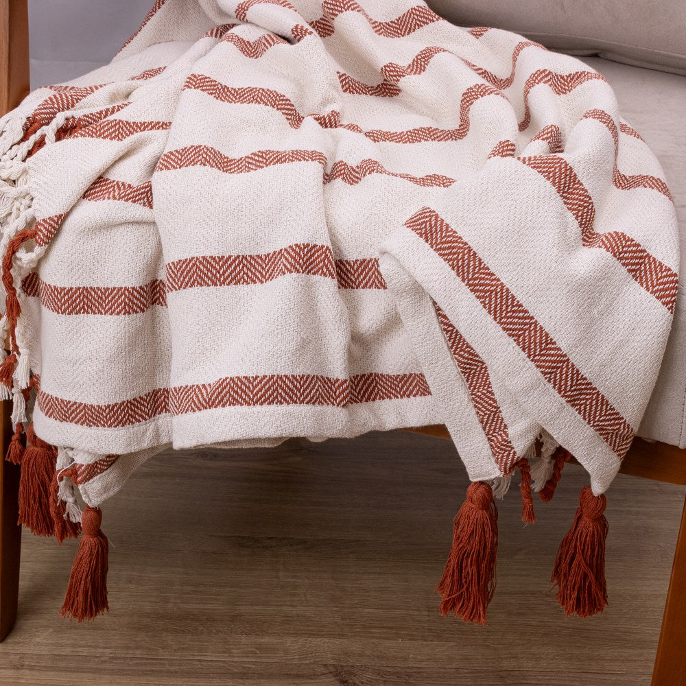 Manta Boho em algodão 1,20 x 1,80  - Terracota