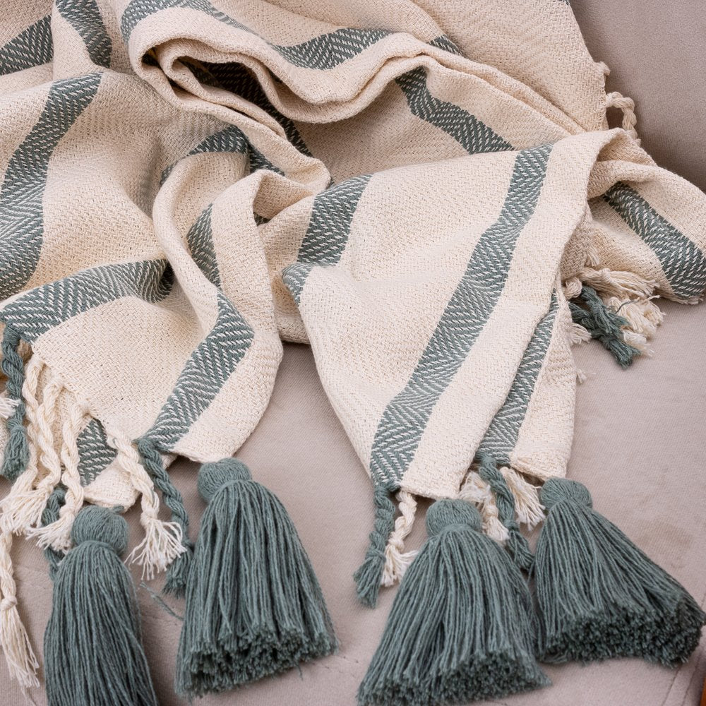 Manta Boho em algodão 1,20 x 1,80  - Verde Oliva