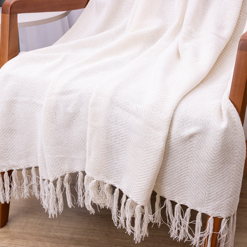 Manta Ísis com trama entrelaçada 1,20x1,80m - Cru