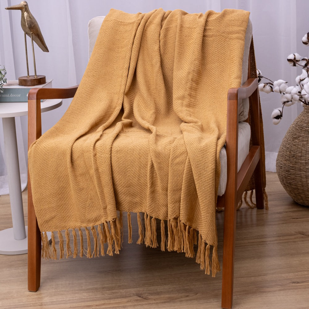 Manta Ísis com trama entrelaçada 1,20x1,80m - Mostarda