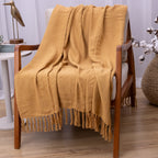 Manta Ísis com trama entrelaçada 1,20x1,80m - Mostarda