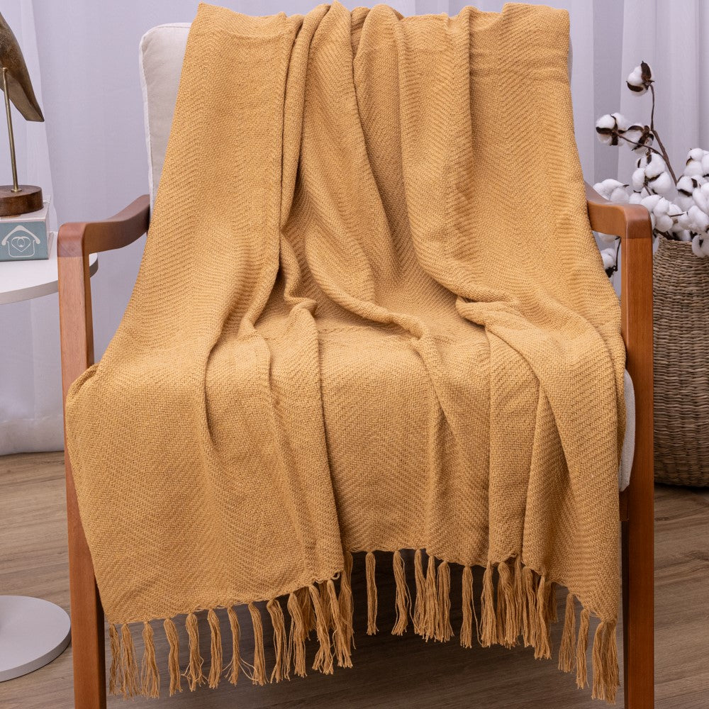 Manta Ísis com trama entrelaçada 1,20x1,80m - Mostarda