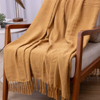 Manta Ísis com trama entrelaçada 1,20x1,80m - Mostarda