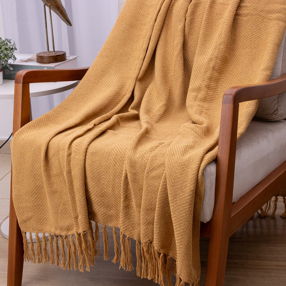 Manta Ísis com trama entrelaçada 1,20x1,80m - Mostarda