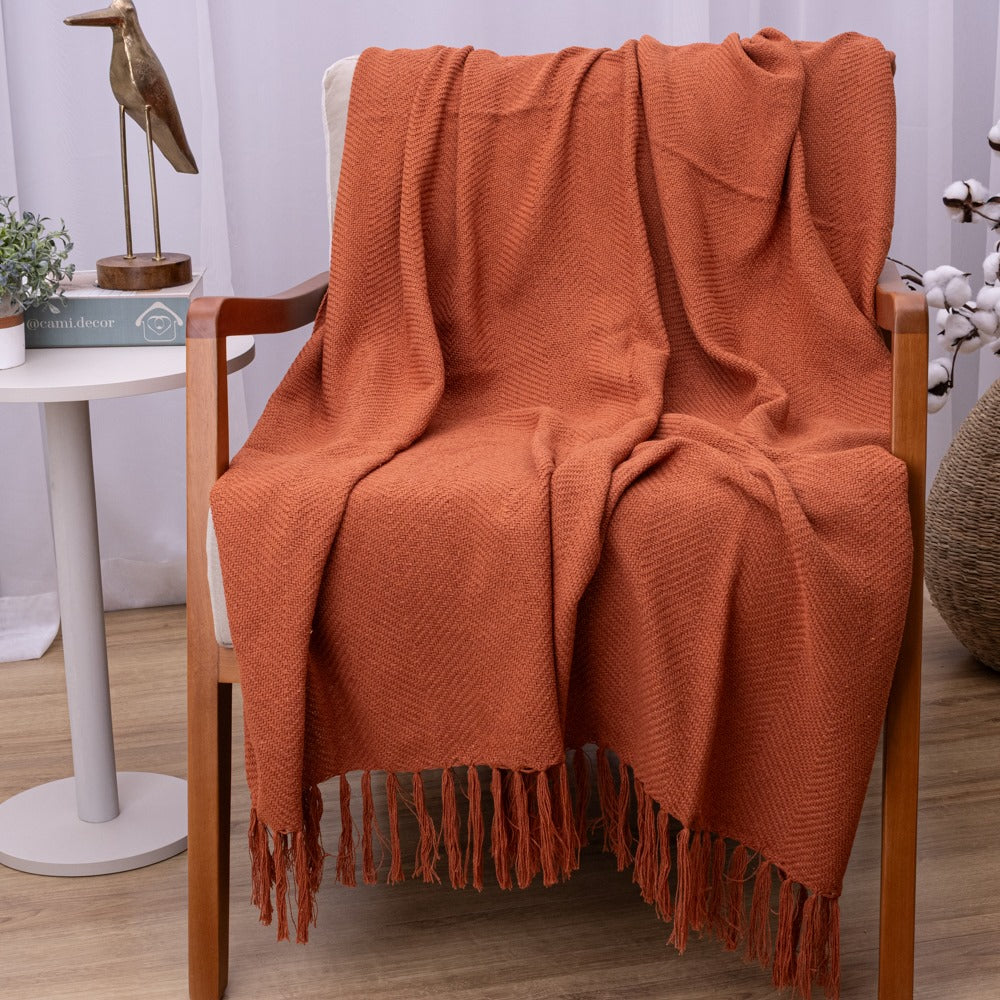 Manta Ísis com trama entrelaçada 1,20x1,80m - Terracota