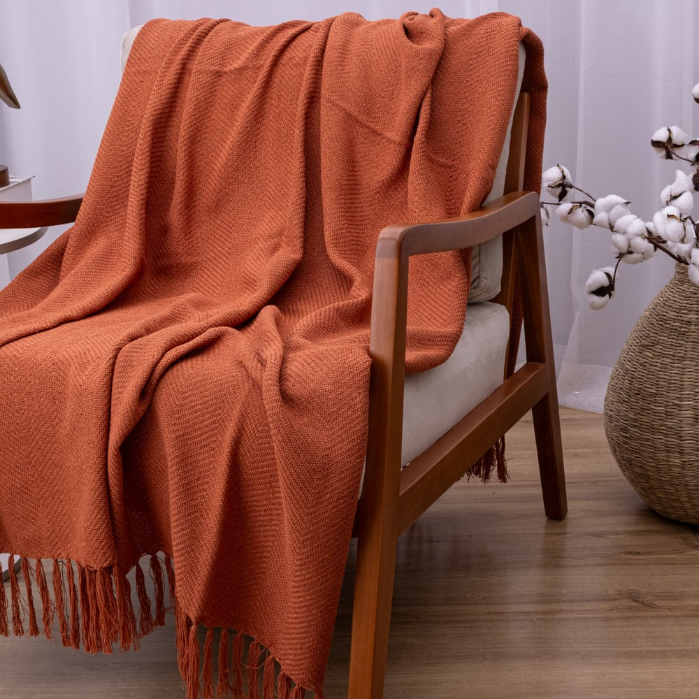 Manta Ísis com trama entrelaçada 1,20x1,80m - Terracota