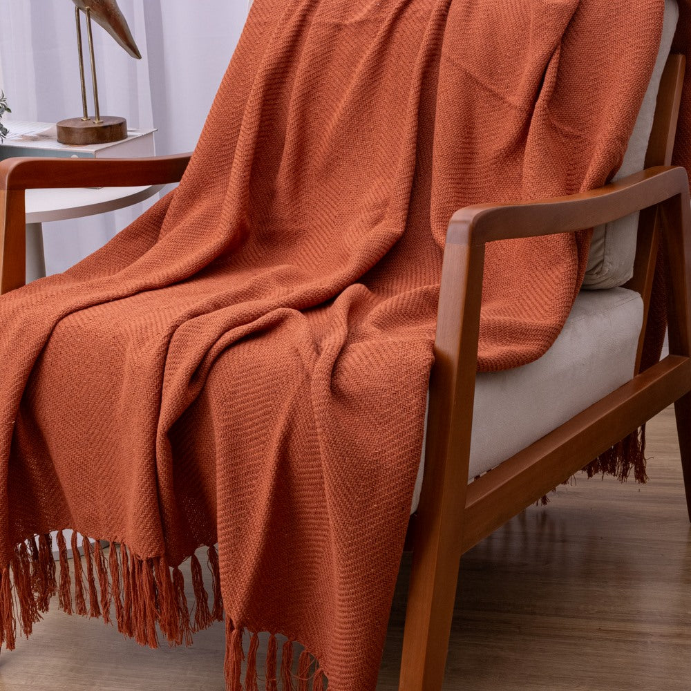 Manta Ísis com trama entrelaçada 1,20x1,80m - Terracota