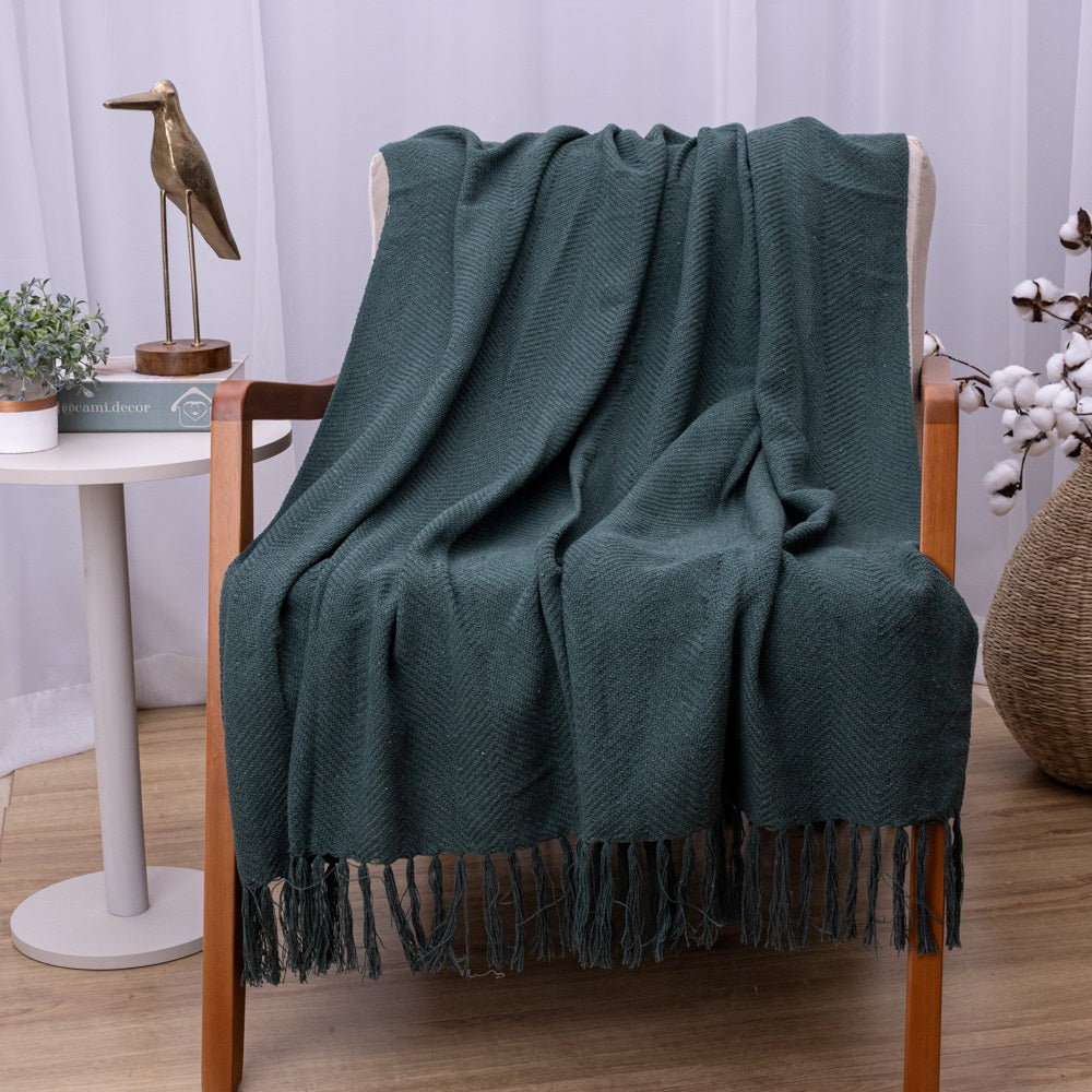 Manta Ísis com trama entrelaçada 1,20x1,80m - Verde Escuro