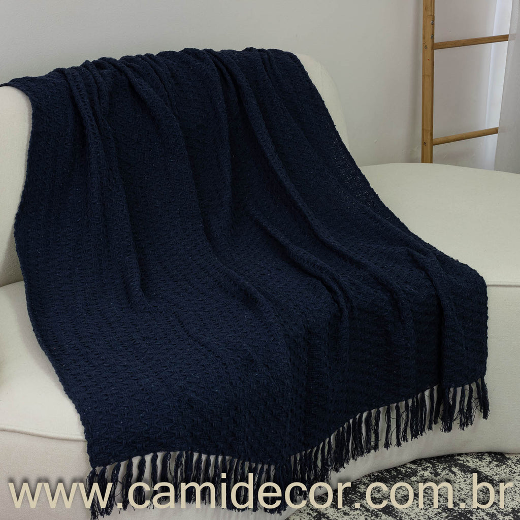 Manta Lilian em algodão 1,30 x 1,80 - Azul Marinho