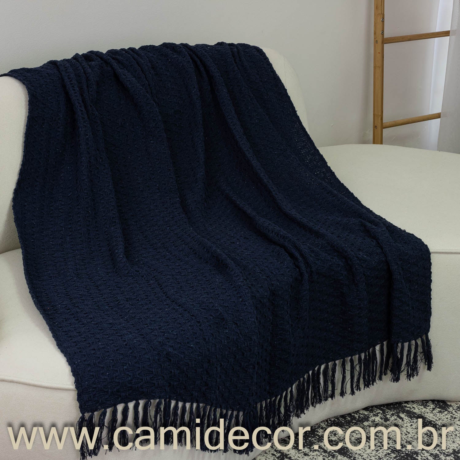 Manta Lilian em algodão 1,30 x 1,80 - Azul Marinho