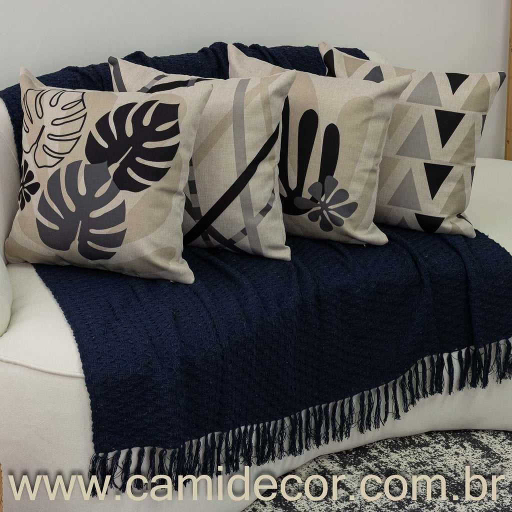 Manta Lilian em algodão 1,30 x 1,80 - Azul Marinho