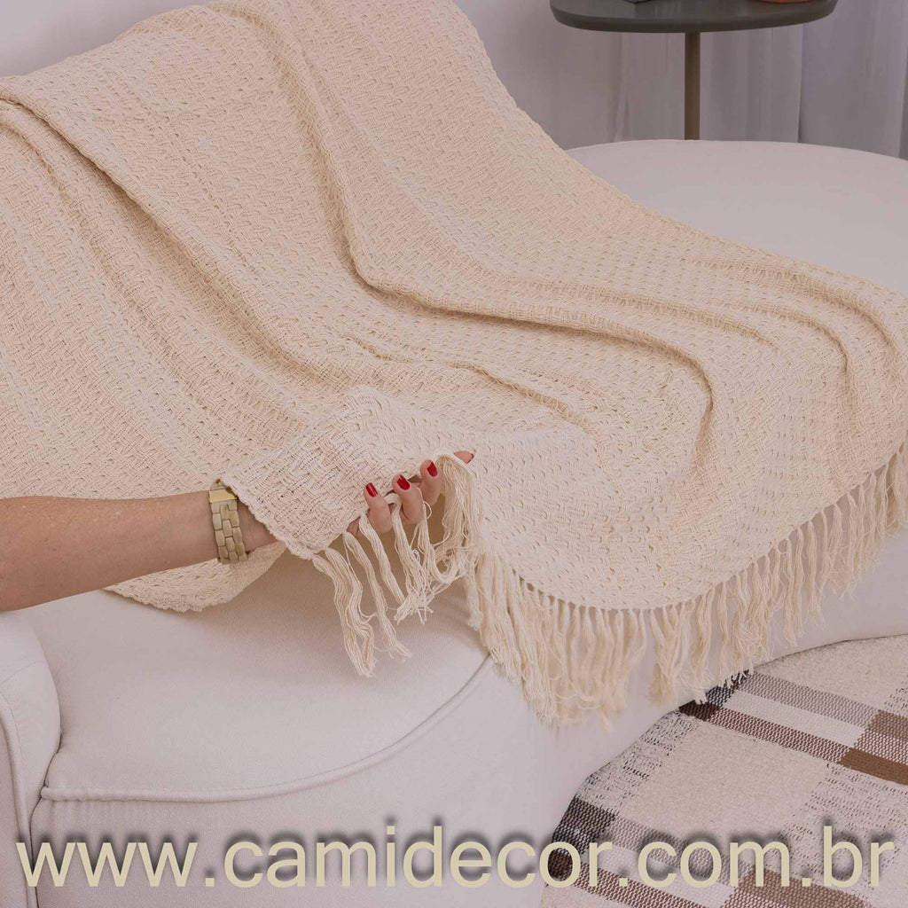 Manta Lilian em algodão 1,30 x 1,80 - Cru