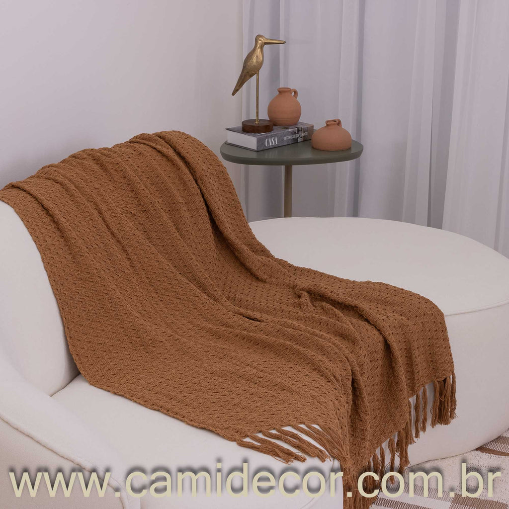Manta Lilian em algodão 1,30 x 1,80 - Marrom
