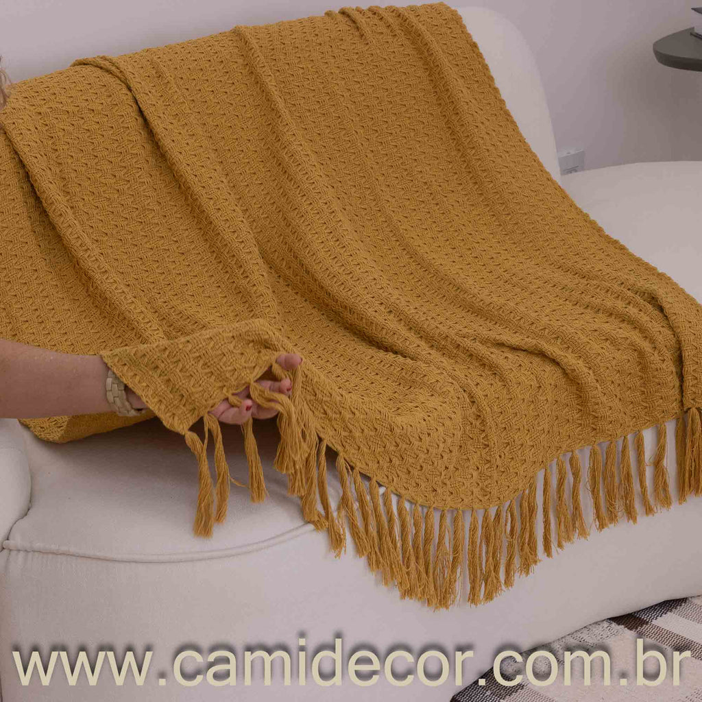 Manta Lilian em algodão 1,30 x 1,80 - Mostarda