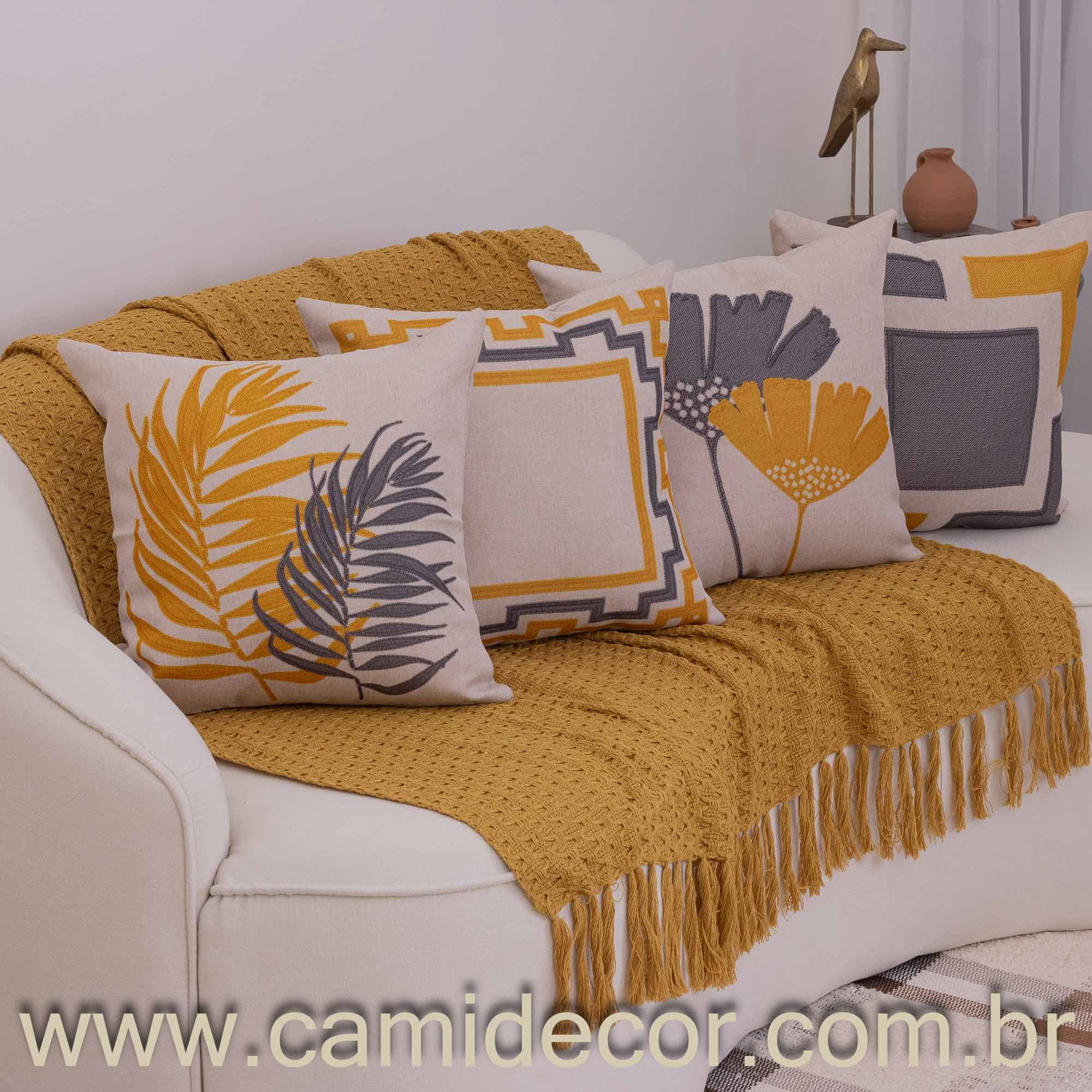 Manta Lilian em algodão 1,30 x 1,80 - Mostarda