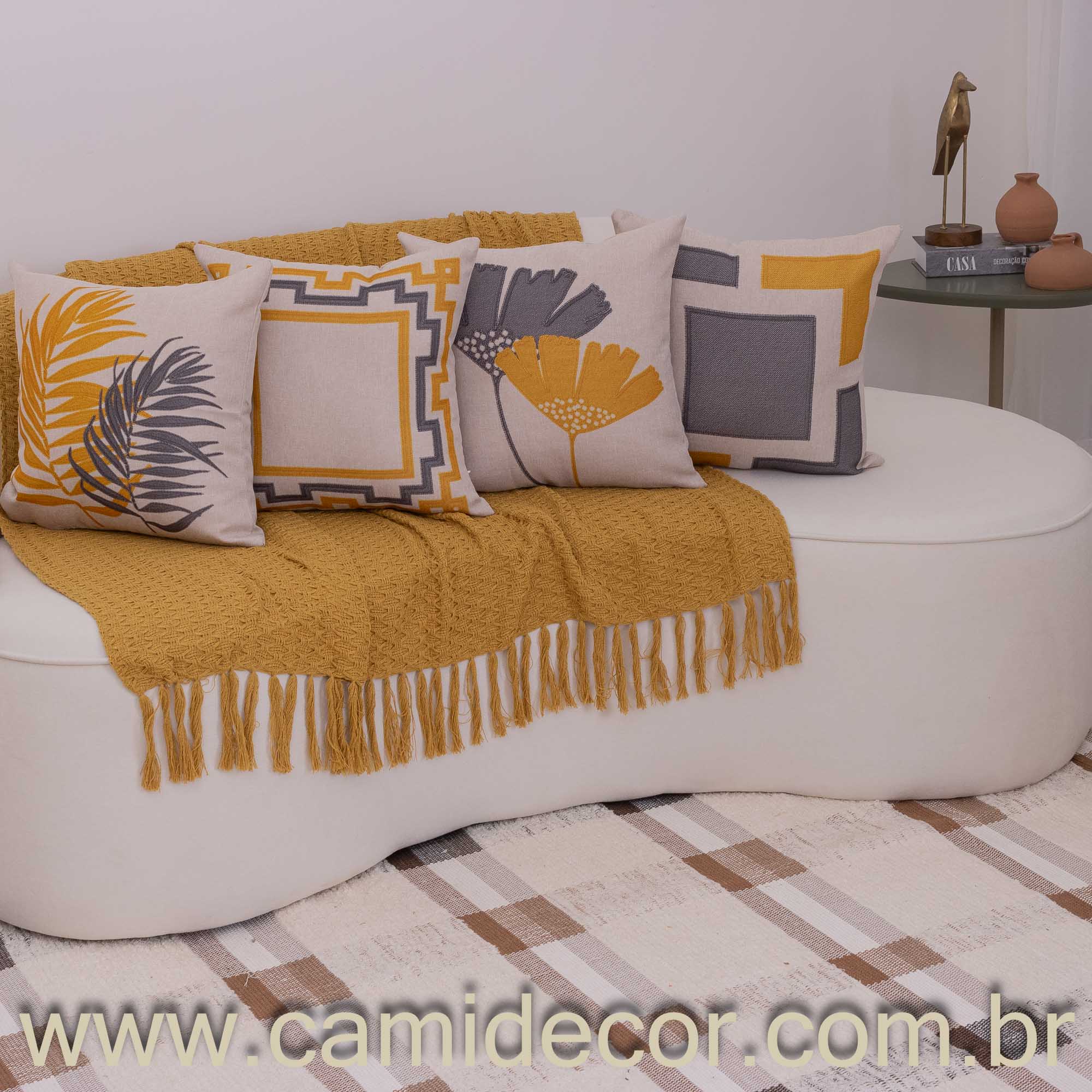 Manta Lilian em algodão 1,30 x 1,80 - Mostarda