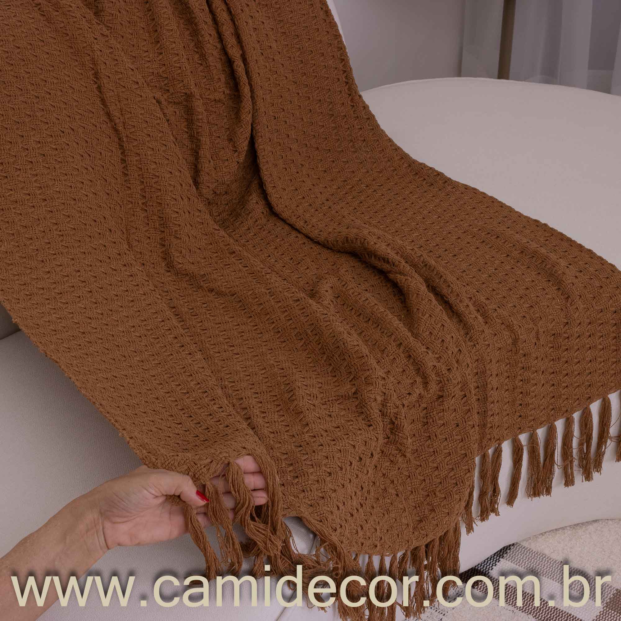 Manta Lilian em algodão 1,30 x 1,80 - Marrom