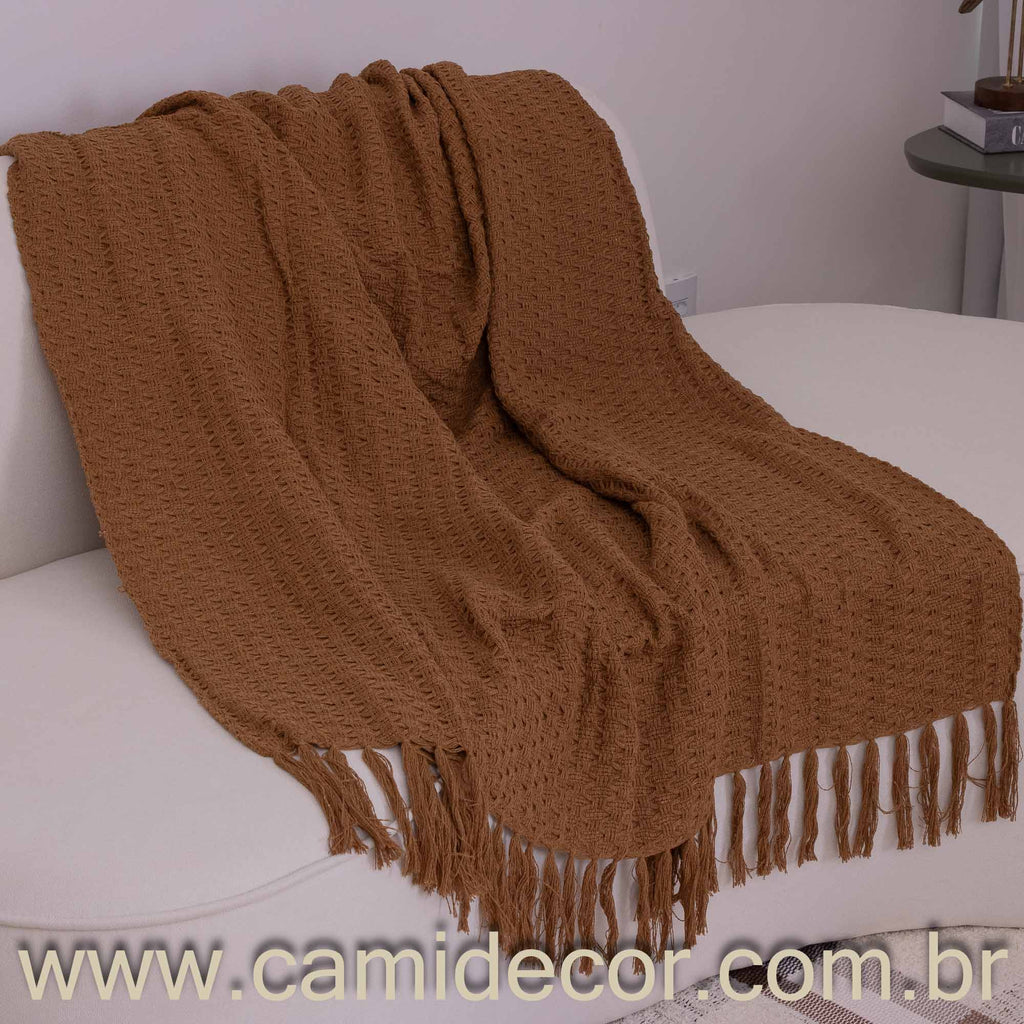 Manta Lilian em algodão 1,30 x 1,80 - Marrom