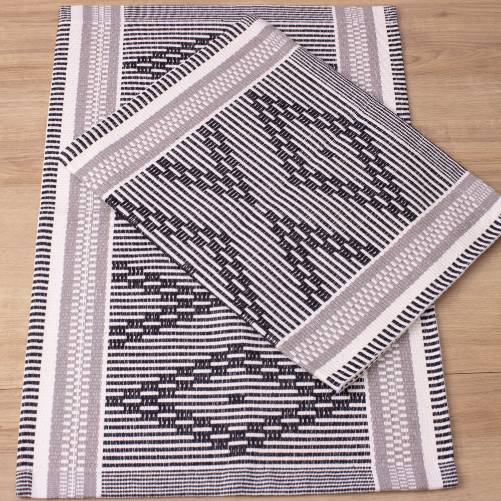 Jogo de Tapetes Zurick Zig Zag com 2 peças -  Preto e Cinza e Branco