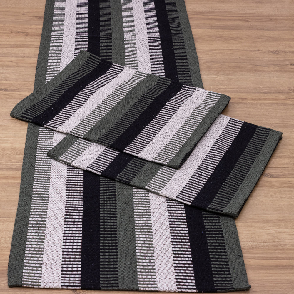 Jogo de Passadeira Zurick Listrado com 3 peças - Verde