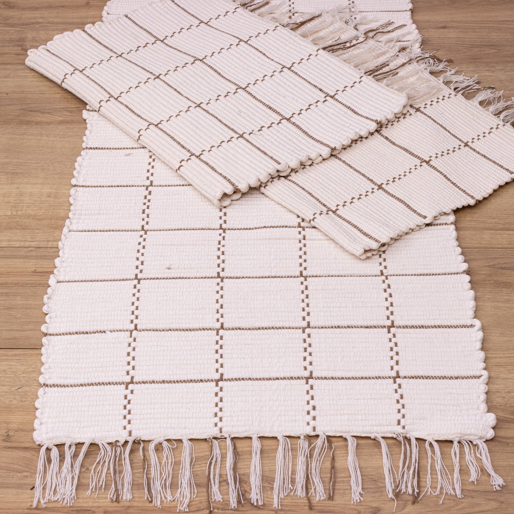 Jogo de Passadeira de Malha Chic Xadrez com 3 peças - Caramelo e Branco