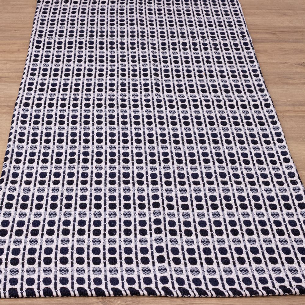 Tapete Beira Cama Indiano 70x140cm - Azul Marinho e Preto