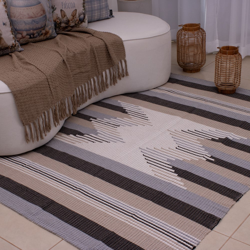 Tapete para Sala de Bico 150 x 200cm - Cinza e Bege