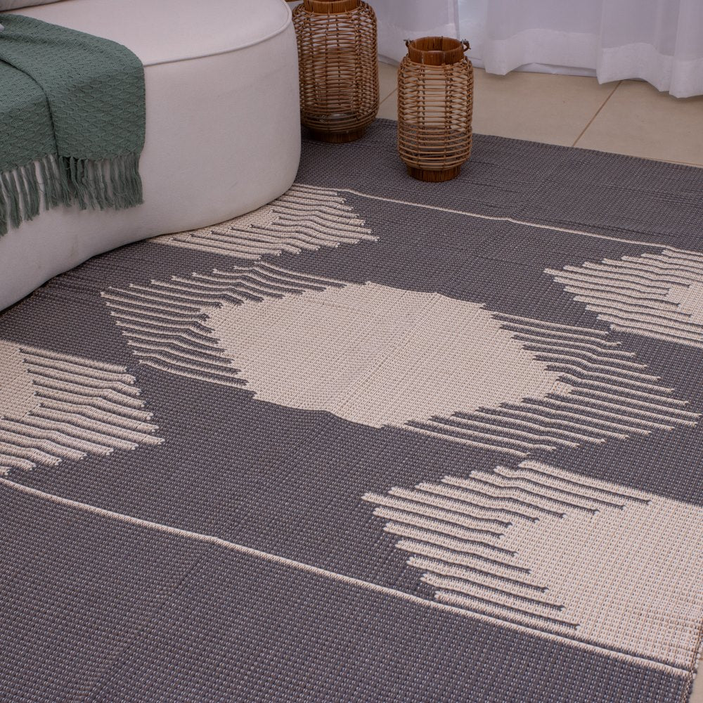Tapete para Sala de Bico 150 x 200cm - Cinza Escuro e Cru
