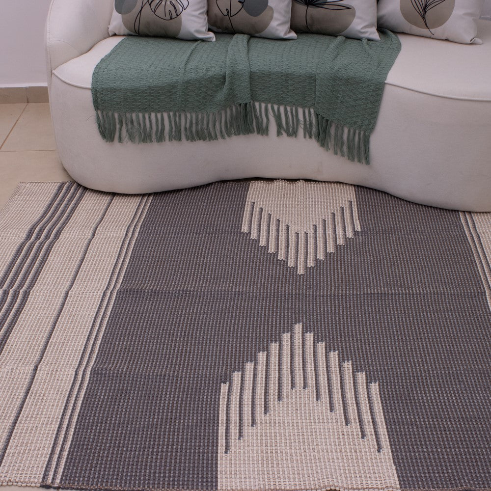 Tapete para Sala de Bico 150 x 200cm - Cinza Escuro e Cru