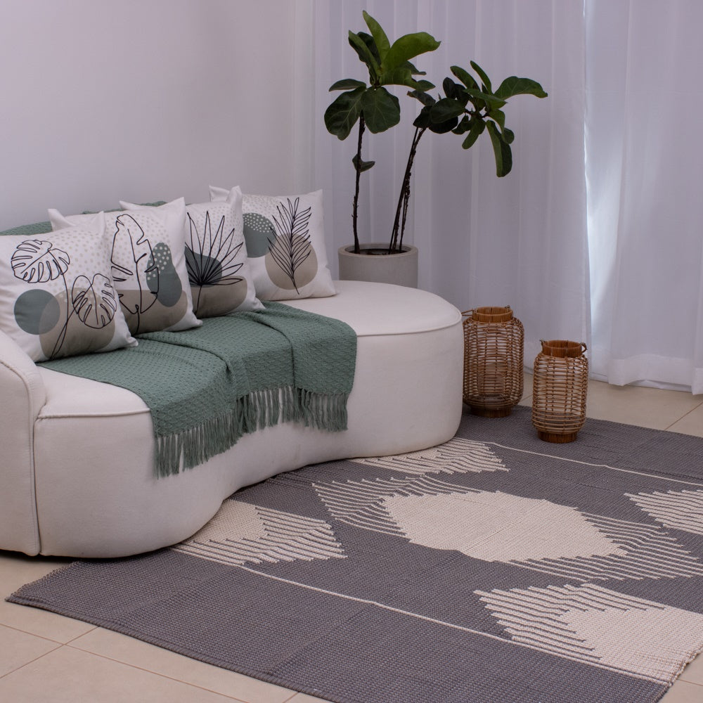 Tapete para Sala de Bico 150 x 200cm - Cinza Escuro e Cru