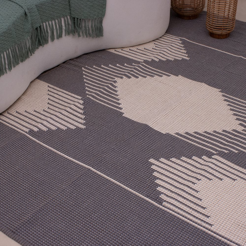 Tapete para Sala de Bico 150 x 200cm - Cinza Escuro e Cru