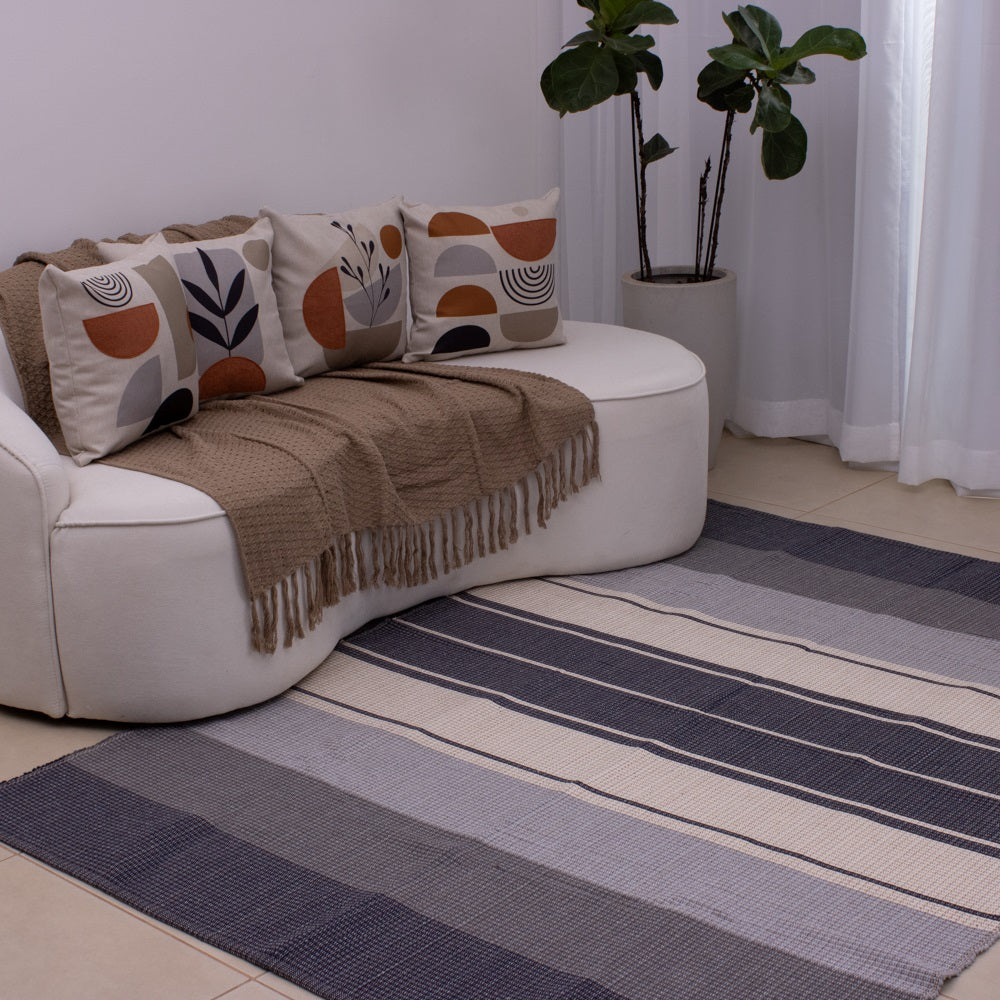 Tapete para Sala Listrado 150 x 200cm - Cru e Azul